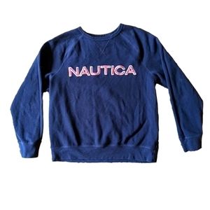 Nautica sweatshirt, Navy Blue, Size Large, crew neck, embroidered letters